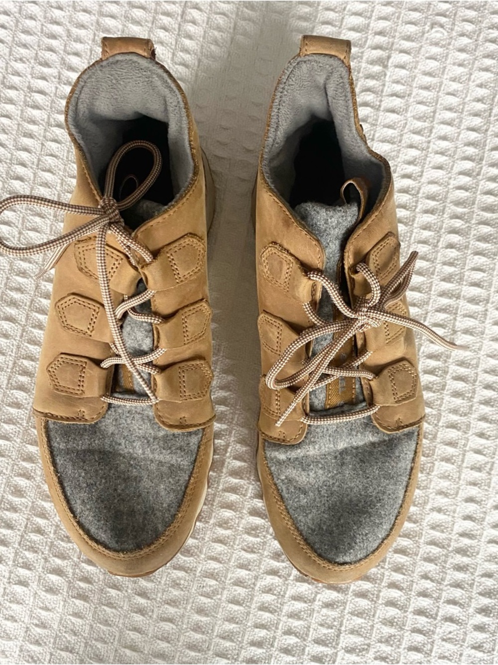 Sorel Tan Leather & Gray Wool Casual Lace-Up Boots size 10 - Picture 3 of 12